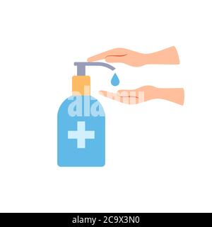 Flach-Symbol für Handdesinfektionsmittel. Handflächen-Waschgel Stock Vektor