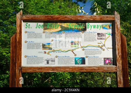 Schild St. Joe River Scenic Byway, St Joe National Forest, Idaho Stockfoto