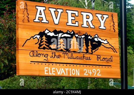 Ein sehr willkommenes Schild, St. Joe River Scenic Byway, St. Joe National Forest, Idaho Stockfoto