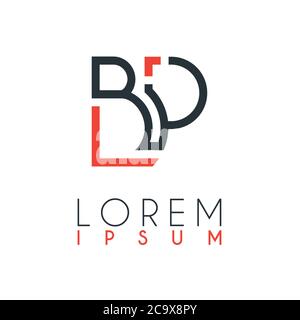 Das Logo zwischen dem Buchstaben B und dem Buchstaben P oder BP mit einem bestimmten Abstand und durch orange und graue Farbe verbunden Stock Vektor