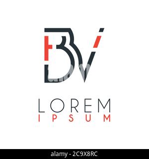 Das Logo zwischen dem Buchstaben B und dem Buchstaben V oder BV mit einem bestimmten Abstand und durch orange und graue Farbe verbunden Stock Vektor