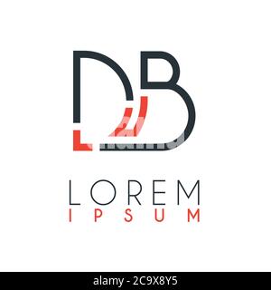 Das Logo zwischen dem Buchstaben D und dem Buchstaben B oder DB mit einem bestimmten Abstand und durch orange und graue Farbe verbunden Stock Vektor
