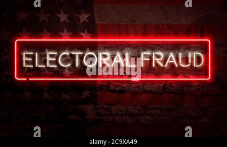Politische Grafik Wahlbetrug Neon Sign Konzept Stockfoto