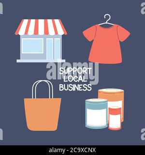 Satz von Symbolen lokalen Shop-Kampagne, unterstützt lokale Unternehmen Vektor Illustration Design Stock Vektor