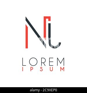 Das Logo zwischen dem Buchstaben N und dem Buchstaben J oder NJ mit einem bestimmten Abstand und durch orange und graue Farbe verbunden Stock Vektor