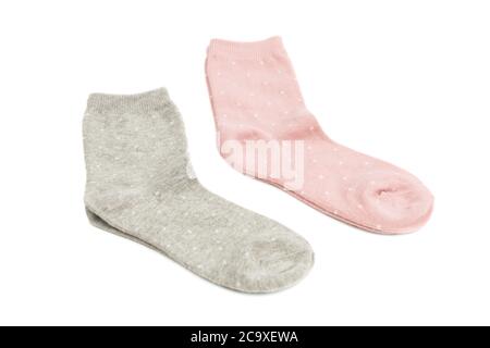 Zwei Paar Socken auf weißem Hintergrund isoliert. Stockfoto