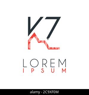 Das Logo zwischen dem Buchstaben K und dem Buchstaben Z oder KZ mit einem bestimmten Abstand und durch orange und graue Farbe verbunden Stock Vektor