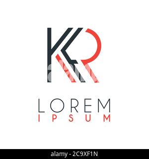 Das Logo zwischen dem Buchstaben K und dem Buchstaben R oder KR mit einem bestimmten Abstand und durch orange und graue Farbe verbunden Stock Vektor