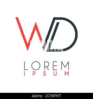 Das Logo zwischen dem Buchstaben W und D oder WD mit einem bestimmten Abstand und durch orange und graue Farbe verbunden Stock Vektor