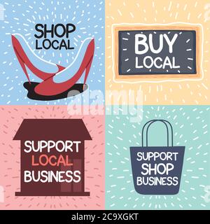 Satz von Symbolen lokalen Shop-Kampagne, unterstützt lokale Unternehmen Vektor Illustration Design Stock Vektor