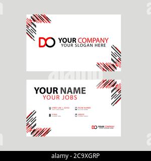 Visitenkartenschablone in schwarz und rot. Mit flachem und horizontalem Design sowie dem DO-Logo Letter auf der Rückseite. Stock Vektor