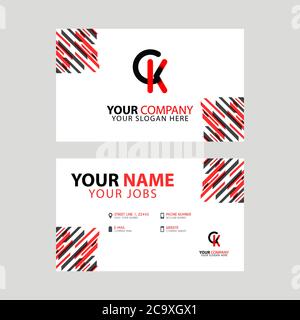 Der CK-Logo-Brief mit Box-Dekoration am Rand und eine Bonus-Visitenkarte mit modernem und horizontalem Layout. Stock Vektor
