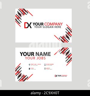 Visitenkartenschablone in schwarz und rot. Mit flachem und horizontalem Design sowie dem DK Logo Letter auf der Rückseite. Stock Vektor