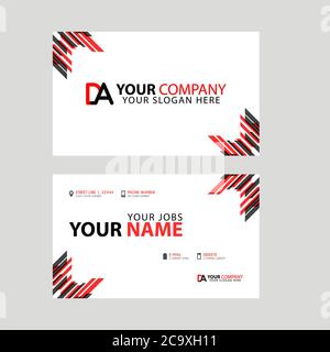 Visitenkartenschablone in schwarz und rot. Mit flachem und horizontalem Design sowie dem da-Logo Letter auf der Rückseite. Stock Vektor