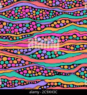 Doodle tripy psychedelisches Muster. Abstrakter Hintergrund mit Kreisen und Wellen. Zendoodle organische Textur. Vektorgrafik. Stock Vektor
