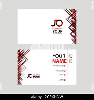 Das JO-Logo auf der rot-schwarzen Visitenkarte mit modernem Design ist horizontal und sauber. Vorlage für das OJ-Logo Stock Vektor
