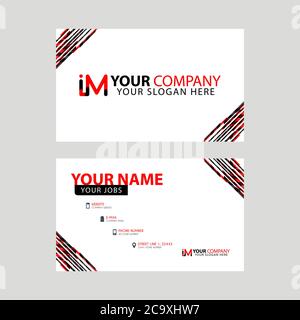 Horizontale Namenskarte mit dekorativen Akzenten am Rand und Bonus-im-Logo in Schwarz und Rot. MI Logo Design Stock Vektor