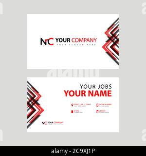 Visitenkartenschablone in schwarz und rot. Mit flachem und horizontalem Design sowie dem NC-Logo Letter auf der Rückseite. CN-Logo-Konzept Stock Vektor