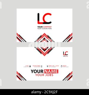 Horizontale Namenskarte mit LC-Logo Letter und einfacher rot-schwarzer und dreieckiger Dekoration am Rand. CL Vektorlogo Stock Vektor