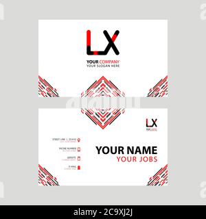 Horizontale Namenskarte mit LX Logo Letter und einfacher rot-schwarzer und dreieckiger Dekoration am Rand. XL-Vektorlogo Stock Vektor