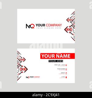 Visitenkartenschablone in schwarz und rot. Mit flachem und horizontalem Design sowie dem NQ-Logo Letter auf der Rückseite. QN-Logo-Konzept Stock Vektor