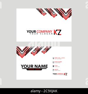 Die neue schlichte Visitenkarte ist rot-schwarz mit dem KZ-Logo Letter Bonus und horizontalem modernen cleanen Template Vektor-Design. ZK-Vektorlogo Stock Vektor