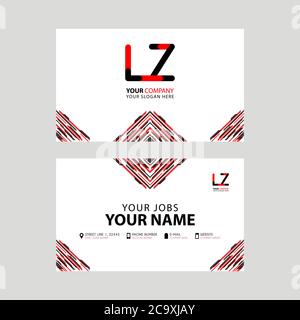 Horizontale Namenskarte mit LZ-Logo Letter und einfacher rot-schwarzer und dreieckiger Dekoration am Rand. ZL-Vektorlogo Stock Vektor