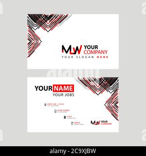 Der MW-Logo-Buchstabe mit Box-Dekoration am Rand und eine Bonus-Visitenkarte mit modernem und horizontalem Layout. WM-Vektorlogo Stock Vektor