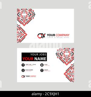Letter OX Logo in Schwarz, das in einer Visitenkarte oder einer einfachen Visitenkarte mit horizontaler Vorlage enthalten ist. XO Logo-Konzept Stock Vektor