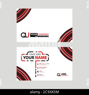 Moderne einfache horizontale Design Visitenkarten. Mit QU Logo innen und transparent rot schwarz Farbe. UQ-Logo-Vorlage Stock Vektor