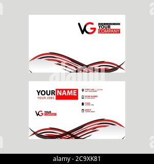 Horizontale Namenskarte mit VG-Logo Letter und einfacher rot-schwarzer und dreieckiger Dekoration am Rand. Stock Vektor