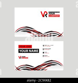 Horizontale Namenskarte mit VR-Logo Letter und einfacher rot-schwarzer und dreieckiger Dekoration am Rand. Stock Vektor