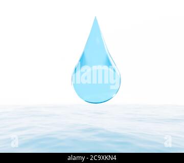 Wassertropfen isoliert auf weißem Hintergrund fallen.3D-Abbildung. Stockfoto