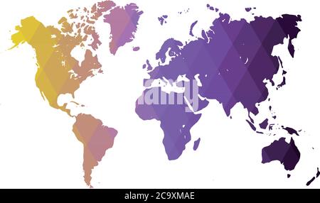 Weltkarte. Gelb-violett niedriger Polygradient von Rautenformen. Modernes Vektor-Polygonal-Design. Stock Vektor
