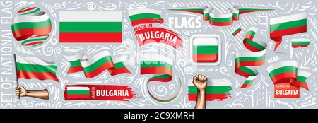 Vektor-Set der Nationalflagge von Bulgarien in verschiedenen kreativen Designs Stock Vektor