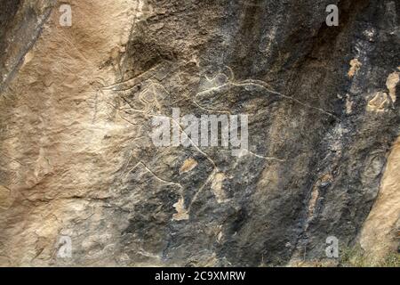 Petroglyph im Qobustan Nationalpark, Aserbaidschan Stockfoto