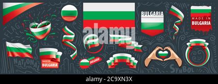 Vektor-Set der Nationalflagge von Bulgarien in verschiedenen kreativen Designs Stock Vektor