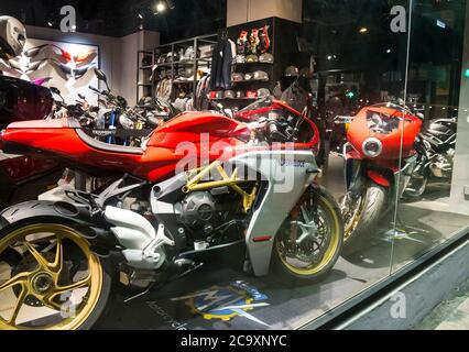 Exotisches Motorradgeschäft, Hongkong, China. Stockfoto