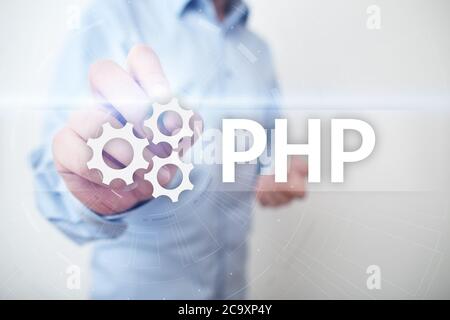 PHP, Webentwicklungskonzept auf virtuellem Bildschirm Stockfoto