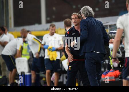 Davide Nicola (Genua) , Jubel während Genua gegen Hellas Verona, italienische Serie A Fußballspiel, Genua, Italien, 02 Aug 2020 Stockfoto