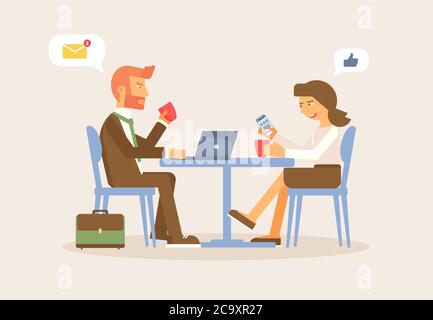 Paar sitzt am Café Tisch Vektor-Illustration Stock Vektor