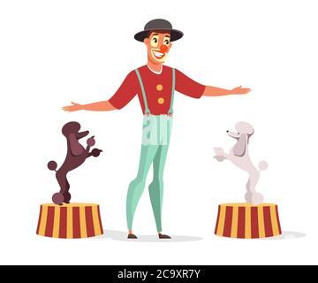 Zirkus Clown Leistung flache Illustration isoliert auf weißem Hintergrund Stock Vektor