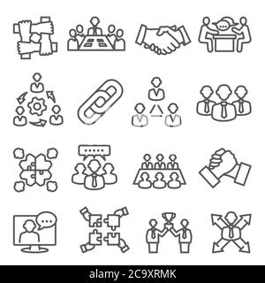 Symbole der Partnerschaftslinie auf weißem Hintergrund Stock Vektor