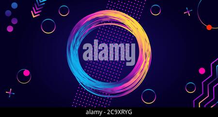Abstrakter Hintergrund im modernen futuristischen Stil mit einem hellen Neonring. Rahmen von leuchtenden Kreis und Regenbogen geometrische Form. Dunkler Hintergrund für Ihre Banner und Projekte. Stock Vektor