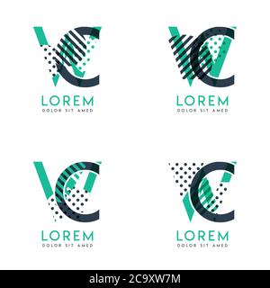 Vier abstrakte CW-Logopfosten mit Punkt und Schrägstrich, grün und schwarz. Sehr geeignet für Corporate Identity, Business, Briefkopf, Karten und Banner Stock Vektor