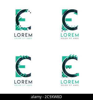 Vier abstrakte CE-Logo-Pfosten mit Punkt und Schrägstrich, grün und schwarz. Sehr geeignet für Corporate Identity, Business, Briefkopf, Karten und Banner Stock Vektor