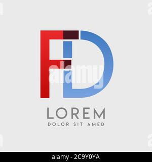 FD-Logo-Buchstaben mit blauen und roten Abstufungen Stock Vektor