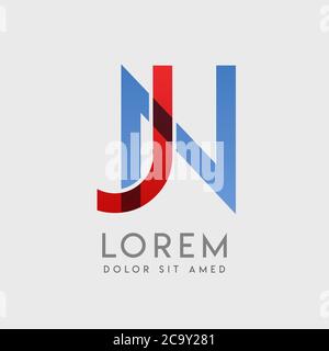 JN-Logo-Buchstaben mit blauen und roten Abstufungen Stock Vektor