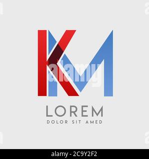 KM-Logo Buchstaben mit blauen und roten Abstufungen Stock Vektor