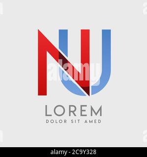 NU Logo Buchstaben mit blauen und roten Abstufungen Stock Vektor
